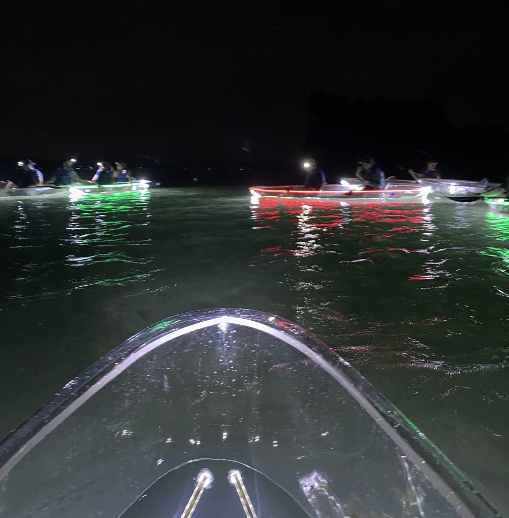 Clear kayak with lights