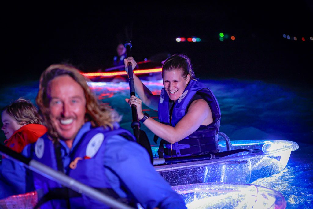 Night kayak tour in action on Lake Macquarie